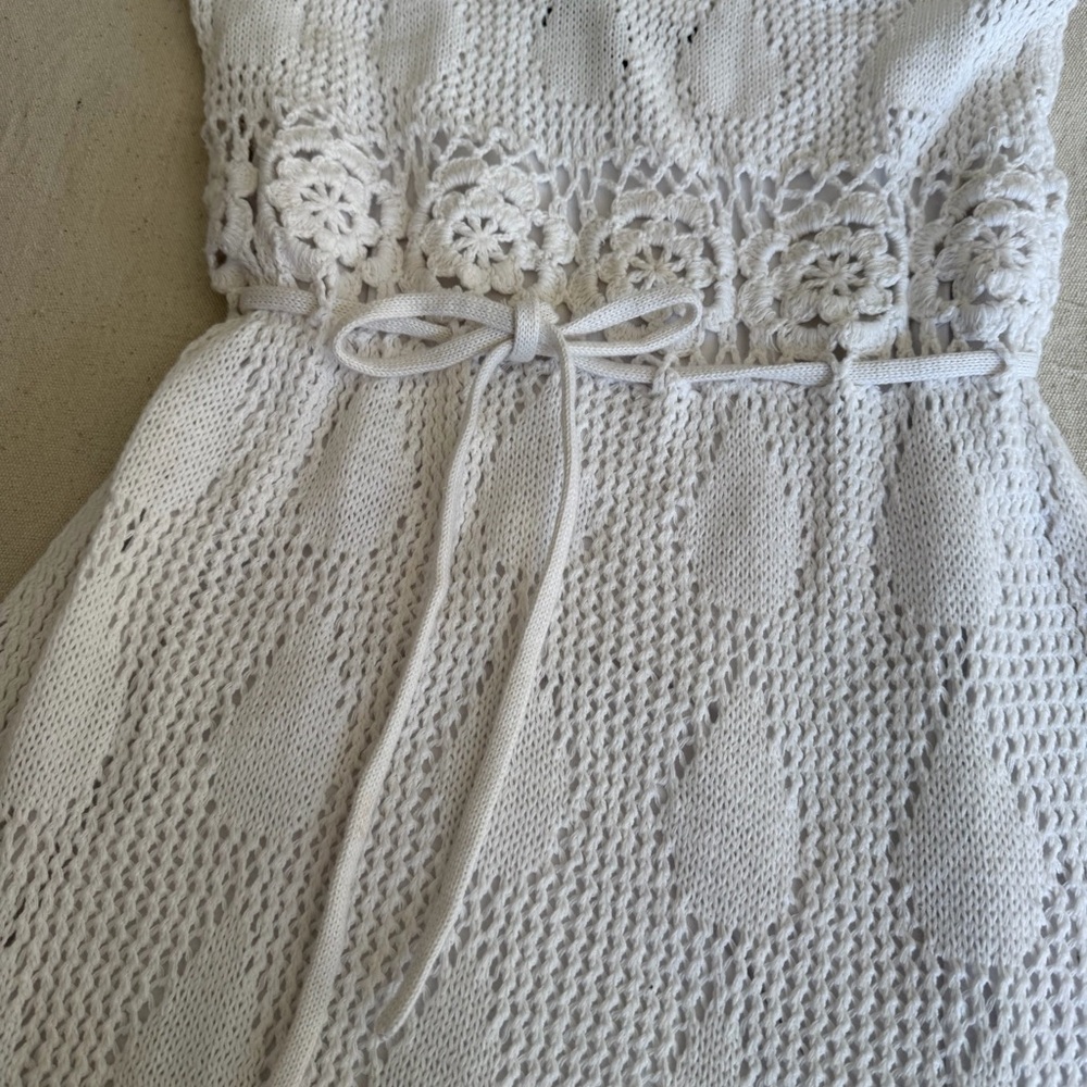 Fever White Crochet Floral Knit Mini Dress NWT Boho Festival Summer Beach Cover - Picture 4 of 12